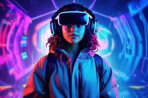 Stylized Portrait of a Woman Wearing a VR Headset photo