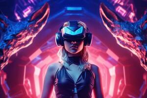 Stylized Portrait of a Woman Wearing a VR Headset photo