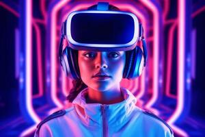 Stylized Portrait of a Woman Wearing a VR Headset photo