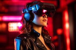 Stylized Portrait of a Woman Wearing a VR Headset photo