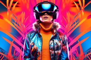 Stylized Portrait of a Woman Wearing a VR Headset photo