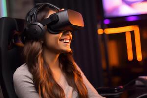 Stylized Portrait of a Woman Wearing a VR Headset photo