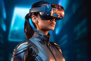 Stylized Portrait of a Woman Wearing a VR Headset photo