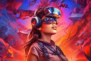 Stylized Portrait of a Woman Wearing a VR Headset photo