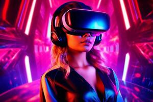 Stylized Portrait of a Woman Wearing a VR Headset photo