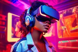 Stylized Portrait of a Woman Wearing a VR Headset photo