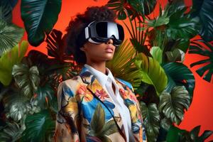 Stylized Portrait of a Woman Wearing a VR Headset photo