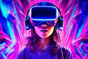 Stylized Portrait of a Woman Wearing a VR Headset photo