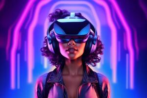 Stylized Portrait of a Woman Wearing a VR Headset photo