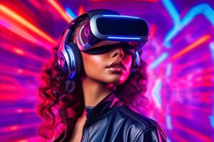 Stylized Portrait of a Woman Wearing a VR Headset photo