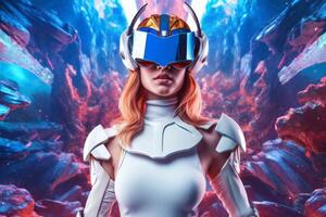 Stylized Portrait of a Woman Wearing a VR Headset photo