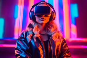 Stylized Portrait of a Woman Wearing a VR Headset photo