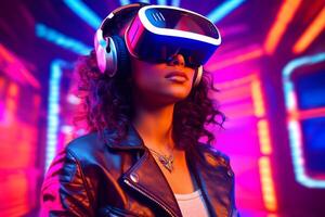 Stylized Portrait of a Woman Wearing a VR Headset photo