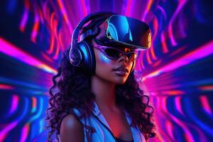 Stylized Portrait of a Woman Wearing a VR Headset photo