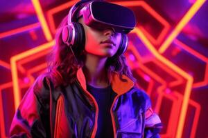 Stylized Portrait of a Woman Wearing a VR Headset photo