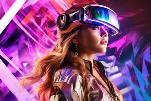 Stylized Portrait of a Woman Wearing a VR Headset photo