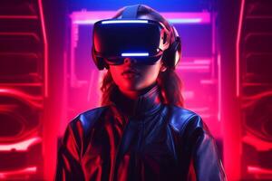 Stylized Portrait of a Woman Wearing a VR Headset photo