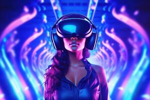Stylized Portrait of a Woman Wearing a VR Headset photo