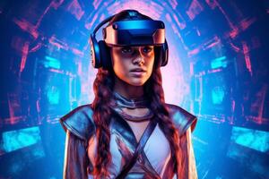 Stylized Portrait of a Woman Wearing a VR Headset photo