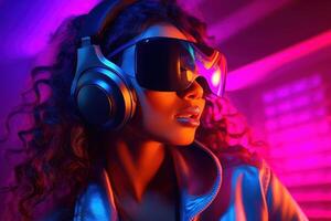 Stylized Portrait of a Woman Wearing a VR Headset photo