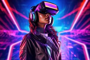 Stylized Portrait of a Woman Wearing a VR Headset photo