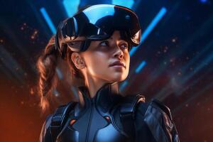Stylized Portrait of a Woman Wearing a VR Headset photo