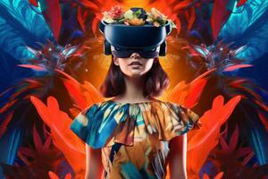 Stylized Portrait of a Woman Wearing a VR Headset photo