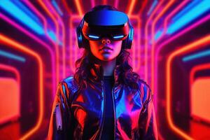 Stylized Portrait of a Woman Wearing a VR Headset photo