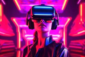 Stylized Portrait of a Woman Wearing a VR Headset photo