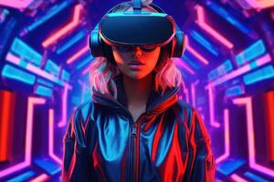 Stylized Portrait of a Woman Wearing a VR Headset photo
