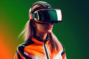 Stylized Portrait of a Woman Wearing a VR Headset photo