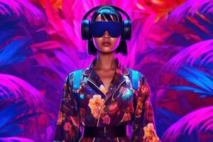 Stylized Portrait of a Woman Wearing a VR Headset photo
