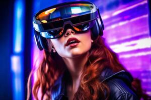 Stylized Portrait of a Woman Wearing a VR Headset photo