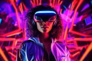 Stylized Portrait of a Woman Wearing a VR Headset photo