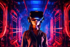 Stylized Portrait of a Woman Wearing a VR Headset photo