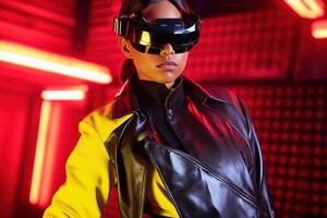 Stylized Portrait of a Woman Wearing a VR Headset photo