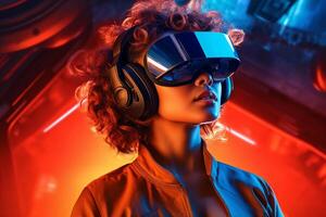 Stylized Portrait of a Woman Wearing a VR Headset photo