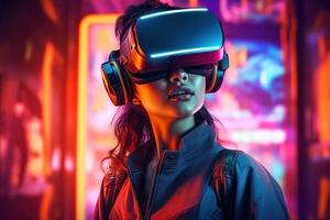 Stylized Portrait of a Woman Wearing a VR Headset photo