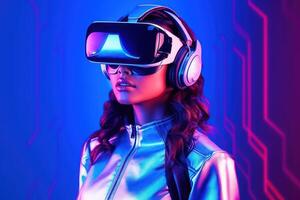 Stylized Portrait of a Woman Wearing a VR Headset photo