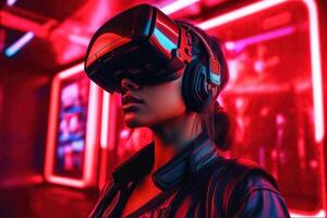 Stylized Portrait of a Woman Wearing a VR Headset photo