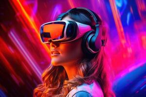 Stylized Portrait of a Woman Wearing a VR Headset photo