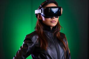 Stylized Portrait of a Woman Wearing a VR Headset photo