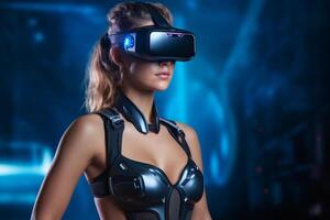 Stylized Portrait of a Woman Wearing a VR Headset photo