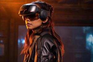 Stylized Portrait of a Woman Wearing a VR Headset photo