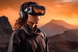 Stylized Portrait of a Woman Wearing a VR Headset photo