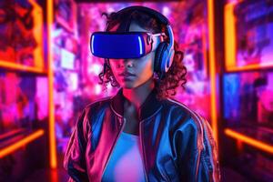 Stylized Portrait of a Woman Wearing a VR Headset photo