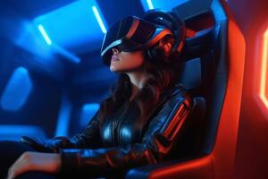 Stylized Portrait of a Woman Wearing a VR Headset photo