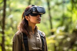 Stylized Portrait of a Woman Wearing a VR Headset photo