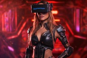 Stylized Portrait of a Woman Wearing a VR Headset photo