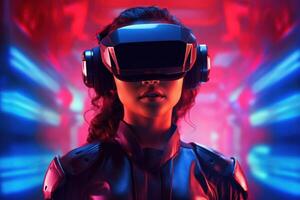 Stylized Portrait of a Woman Wearing a VR Headset Generative AI photo